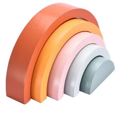 Image of Childlike Behavior Wooden Rainbow Stacking Toy - Multicolored