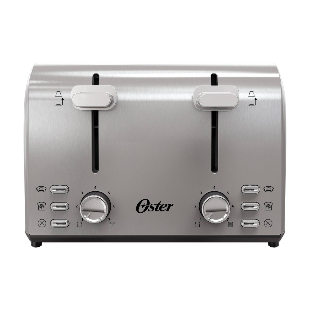 Oster 4-Slice Toaster Stainless Steel With Extra-Wide Slots: Bagel & Reheat Functions, 1560W, Spot Clean, Silver