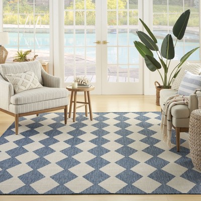 Navy Blue Diamond Pattern 6' x 9' Outdoor Rug