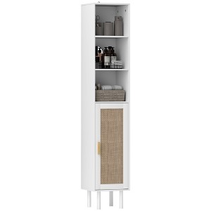 HOMCOM Tall Bathroom Storage Cabinet with Rattan Doors, Freestanding Bathroom Cabinet with Open Shelves and Cabinet - 1 of 4