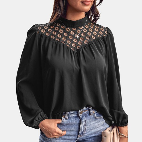 Women's Cutout Lace Peasant Sleeve Top - Cupshe : Target
