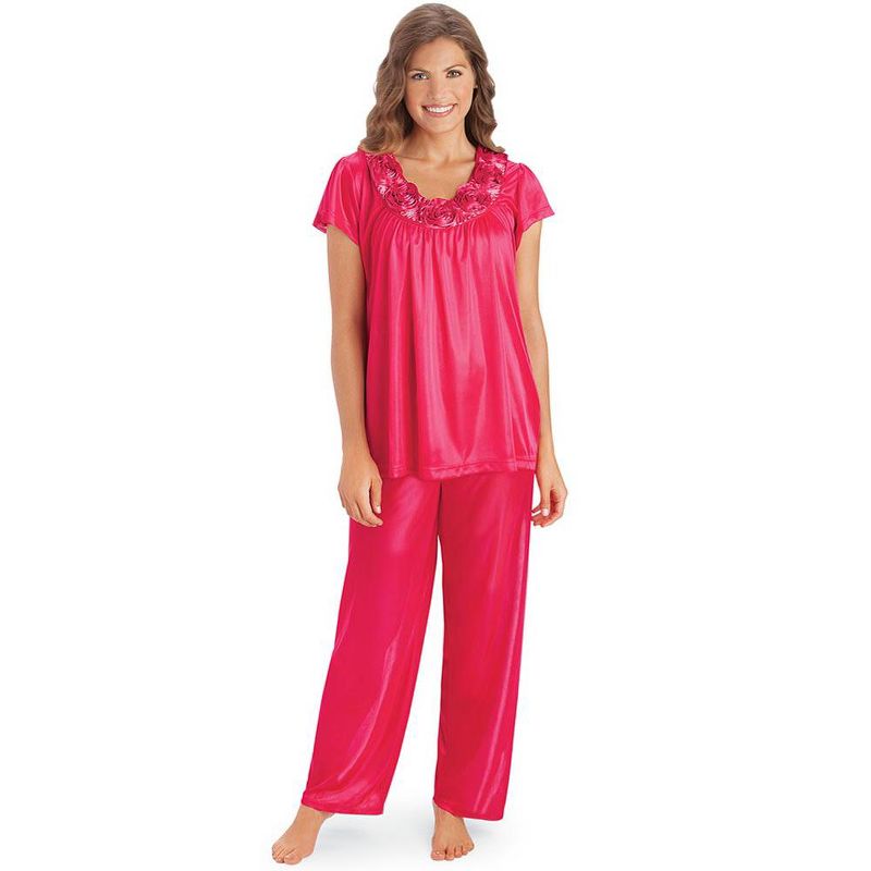 Collections Etc Rose Trim Short Sleeve Pajama Set, 3 of 4