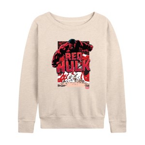 Women's - Marvel - Angry Red Hulk Lightweight French Terry Wide Neck Long Sleeve Shirt - 1 of 4