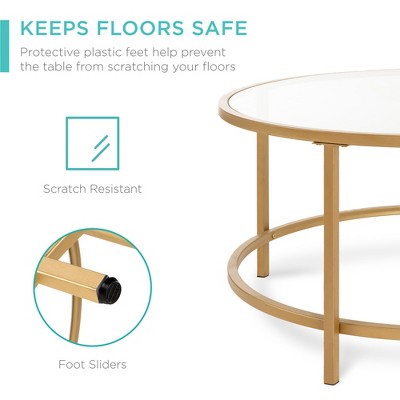 36'' Round Gold Metal and Glass Coffee Table