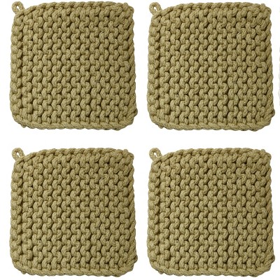TAG Lettuce Green Crocheted Cotton Trivet Potholder – 8"x8", Heat-Resistant with Hanging Loop, Machine Washable, Protect Hands and Surfaces Set of 4