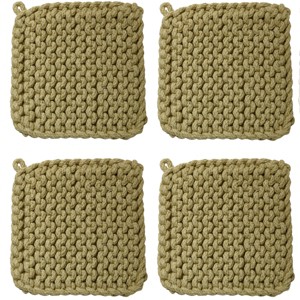 TAG Lettuce Green Crocheted Cotton Trivet Potholder – 8"x8", Heat-Resistant with Hanging Loop, Machine Washable, Protect Hands and Surfaces Set of 4 - 1 of 4