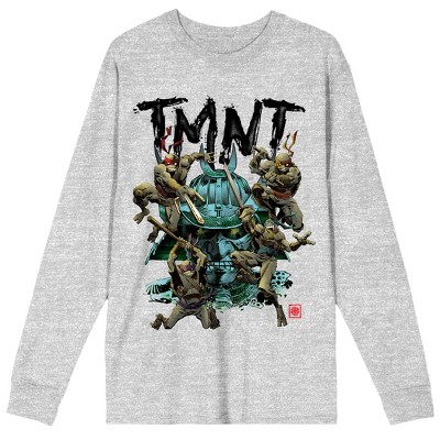 TMNT Comic Origins Crosshatched Art Crew Neck Long Sleeve Athletic Heather  Adult Tee-XXL