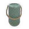 Alpine Corporation 10" Solar Hanging Green LED Indoor Outdoor Decorative Lantern Off-White: Iron Material, AA Battery Powered - 2 of 3