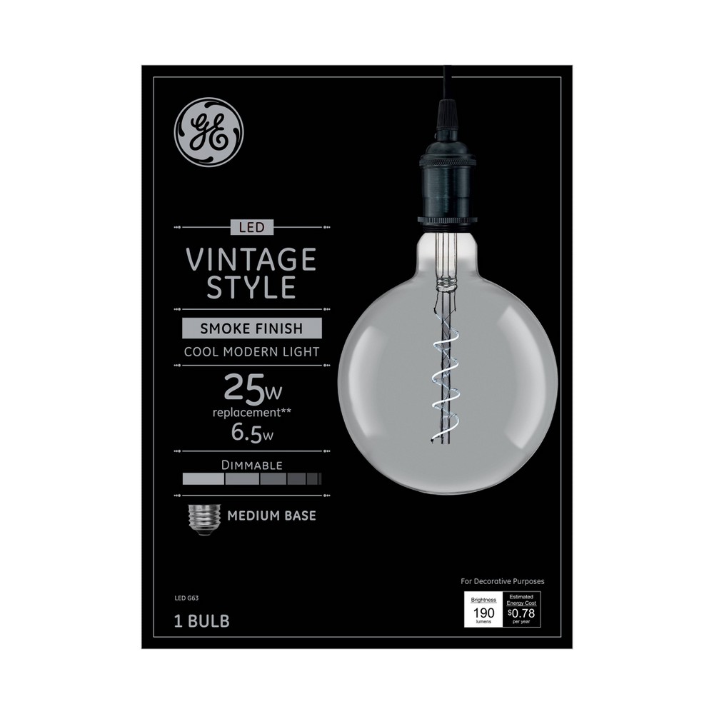 GE Vintage Style LED Large Globe Light Bulb  Smoke Glass Finish  G63 Light Bulb  1pk