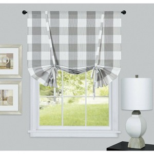 Kate Aurora Country Farmhouse Buffalo Plaid Gingham Single Tie Up Window Curtain Shades - 1 of 1