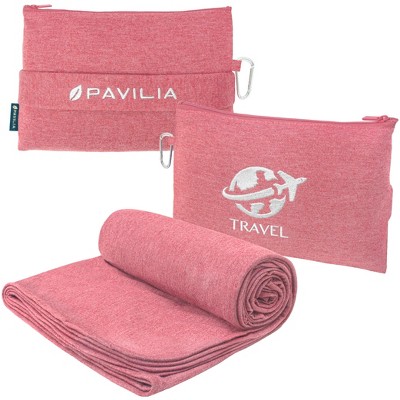 PAVILIA Travel Blanket and Pillow Set, Airplane Blanket Compact 2-in-1 Soft  Bag, Travel Essentials for Adult Flight, Portable Throw with Arm Hole