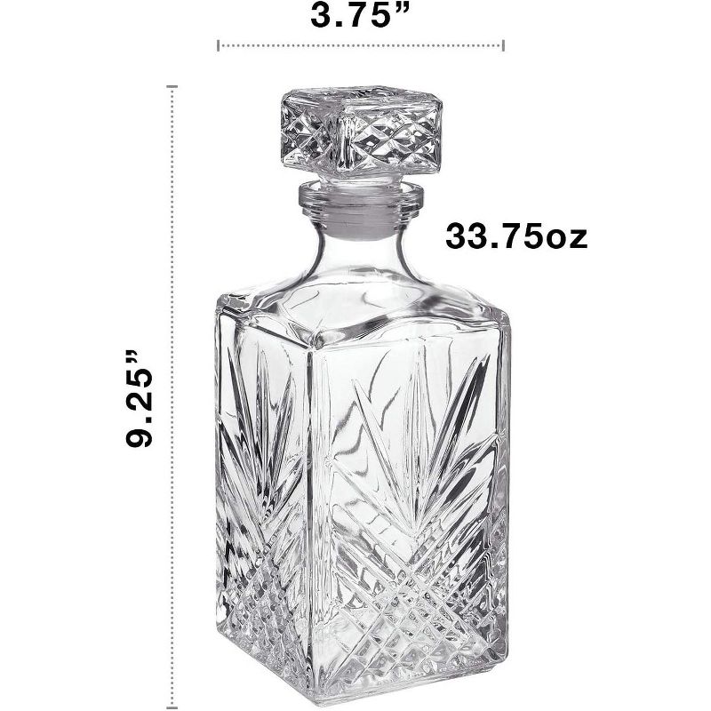 Bormioli Rocco Selecta Whiskey Decanter, Sophisticated Diamond Decanter With Starburst Detailing For Whiskey, Bourbon, Scotch & Liquor, 33.75 oz., 2 of 9