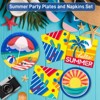 DYLIVeS Summer Beach Party Supplies Kit 48 Pcs, Summer Pool 9.2" Paper Plates,7" Dessert Plates and Napkins for Summer Party Hawaiian Beach Party - 3 of 4