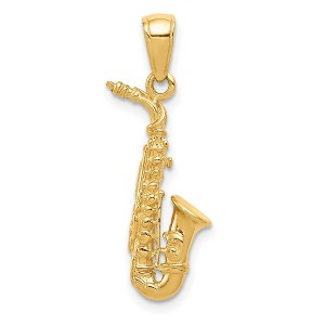 Black Bow Jewelry 14k Yellow Gold 3D Saxophone Pendant - 1 of 4