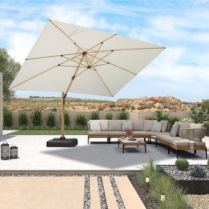 PURPLE LEAF Patio Cantilever Umbrella Teak Finished Aluminum Frame Large Offset Outdoor Sun Umbrellas with Base for Pool Garden Deck - 1 of 4