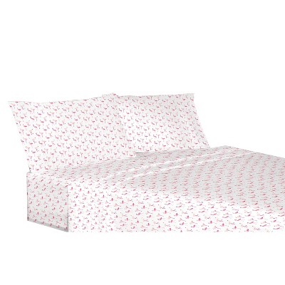 Elite Home Microfiber 90 GSM Polyester Fabric Deep Pocketed Bed Sheet Set for Master & Guest Bedrooms, Machine Washable, Full, Pink Flamingo Print