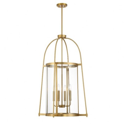 Rosedale Warm Brass 4-Light Pendant with Clear Glass Shade