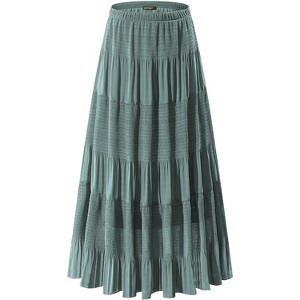 Women's Chiffon High Waist Pleated Maxi Skirt - Flowy A-Line Flared Long Skirt Sage Green - 1 of 4