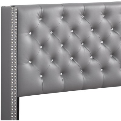 Julie Light Grey Velvet Tufted Upholstered King Bed with Nailhead Trim
