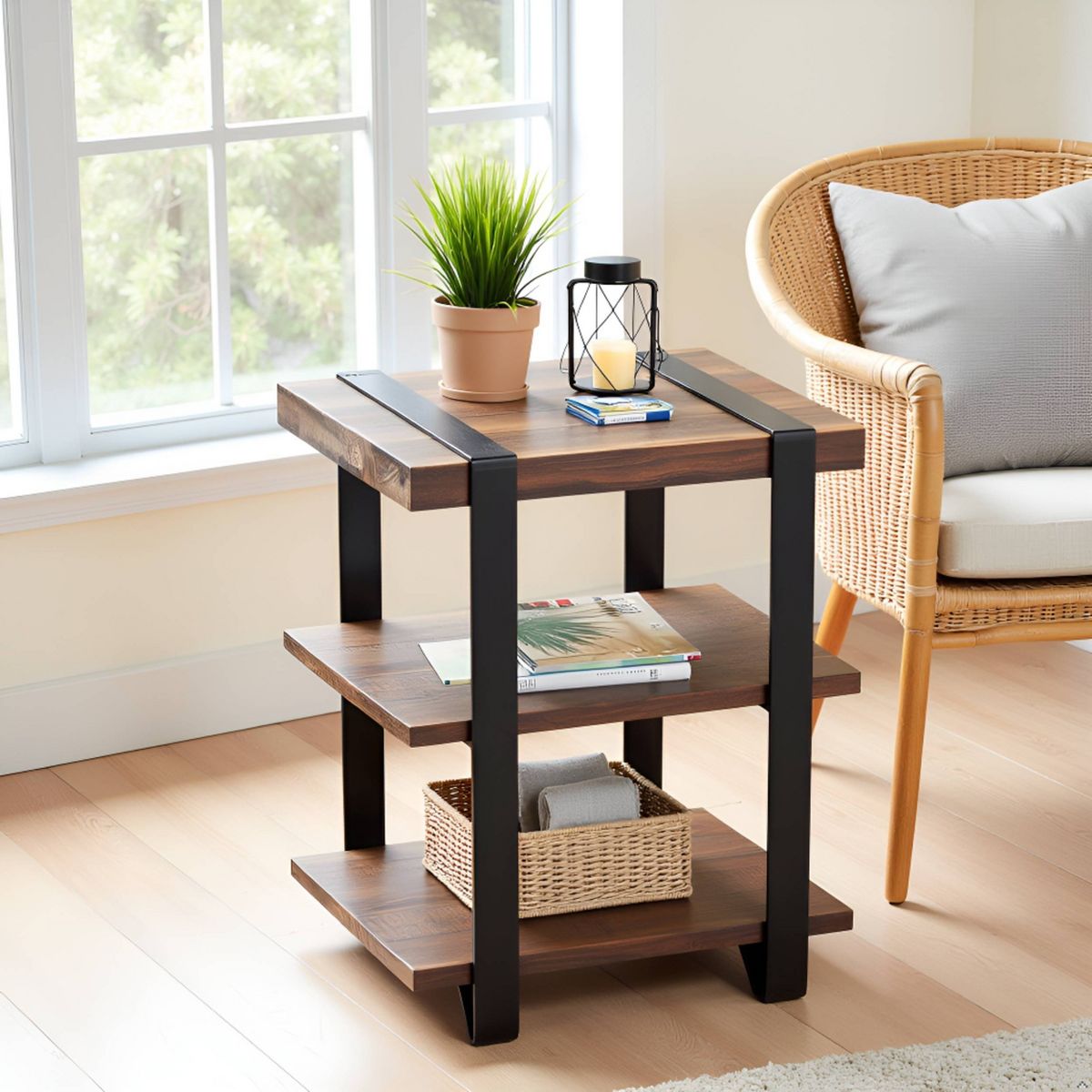 20" Modesto 2 Shelf Solid Wood and Metal End Table - Alaterre Furniture: Industrial, Rustic Design - thumbnail 4
