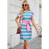 Womens Striped Crewneck Short Sleeve Summer Dresses Casual Tie Waist A Line T Shirt Dress - 3 of 4