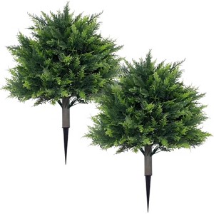 24 Inch Table Top Christmas Tree, Small Artificial Xmas Tree with UV-Resistant Faux Cedar Bushes,Fake Cypress Ball Mini Christmas Tree - 1 of 4