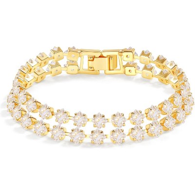 14K Gold Plated Tennis Bracelet for Women – Classic CZ Link Design, Fits 6.0"–7.2" Wrists – Stylish Sparkling Jewelry Gift
