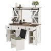 Gulches Farmhouse 43.3" Makeup Vanity Desk Set - Lighted Mirror, Storage Stool, Charging Station, Sliding Barn Door, 3 Drawers, 4 Cabinets, Beige - 2 of 4