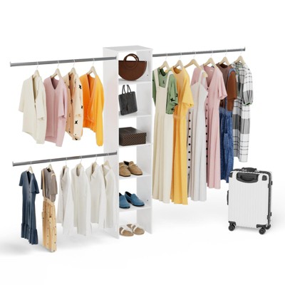 LOVMOR Wood Closet Organizer Starter Kit Tower with 3 Hang Rods