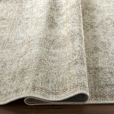 Gray and Beige Synthetic Medallion Rectangular Area Rug