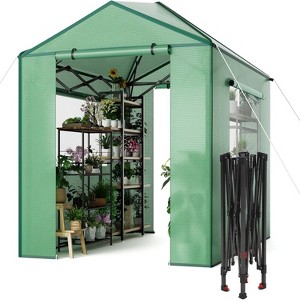Portable Pop-Up Greenhouse For Outdoor Use, Featuring Zippered Doors And Mesh Window Walls, Heavy-Duty Pe Cover, Green. - 1 of 4