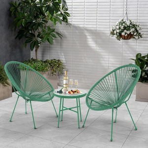 Janey 3-piece All-Weather PE Rattan Patio Bar Set with Side Table, Flexible Rope Acapulco Design, Outdoor Furniture - The Pop Home - 1 of 4
