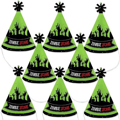 Big Dot of Happiness Zombie Zone - Mini Cone Halloween or Birthday Zombie Crawl Party Hats - Small Little Party Hats - Set of 8
