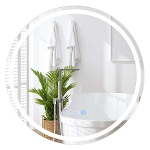 Costway 24"x24"/32"x32" LED Bathroom Mirror with 3-Color Dimmable Lights Time/Temp Display - 1 of 4