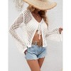 Womens Casual Summer Tie Front V Neck Flared Sleeve Openwork Cardigan - 2 of 4