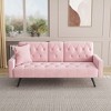 KWPZQEB 72.4" Velvet Sofa, Mid Century Modern Sofa with Nail Head Trim, Adjustable Backrest & Cup Holder, Floor Sofa for Living Room, Apartment, Pink - 3 of 4