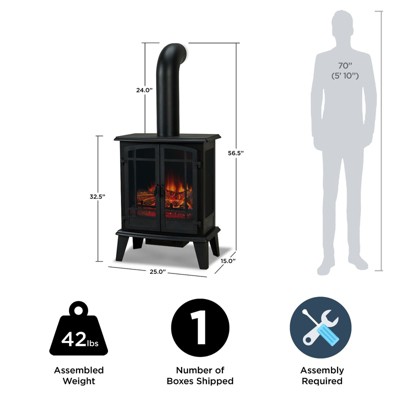 Foster Black Metal Free-Standing Electric Fireplace with Mantel