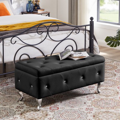 38'' Storage Ottoman Bench, Upholstered End of Bed Storage Bench, Flip Top Entryway Bench with Safety Hinge for Hallway Living Room Bedroom