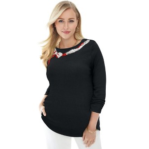 Jessica London Women's Plus Size Holiday Motif Pullover - 1 of 4