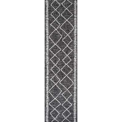 Handmade Boho-Chic Black/Ivory Diamond Trellis Synthetic Rug - 2x8 Feet