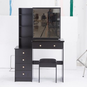 TopComfy Makeup Mirrors Bedside Cabinet Vanity Table Cushioned Stool Extra Large Right Sliding Mirror For Bedroom, Black, 39"*24"*7" - 1 of 4