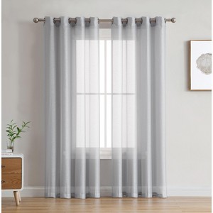 HLC.ME Semi Sheer Voile Light Filtering Transparent Window Curtain Grommet Panels - Set of 2 - 1 of 4