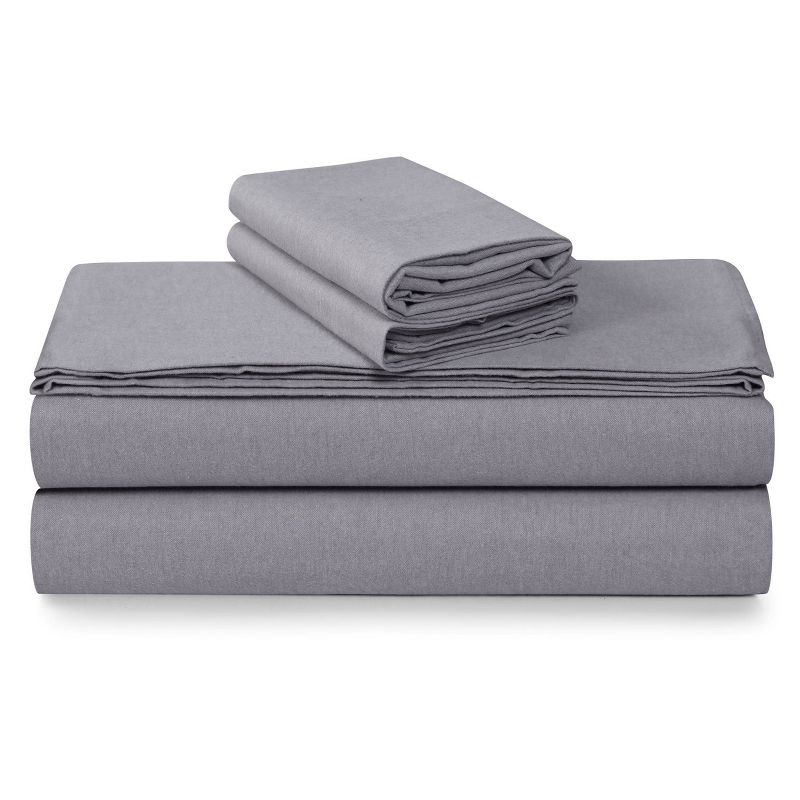 Tribeca Living Queen Yarn Dyed Portuguese Cotton Flannel Extra Deep Pocket Sheet Set Heather Gray, 2 of 4
