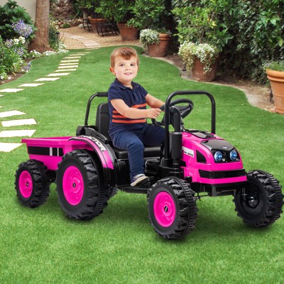 Garvee 12V Kids Ride On Tractor with Trailer, Electric Tractor with Remote Control,Safety Belt,for Boys Girls