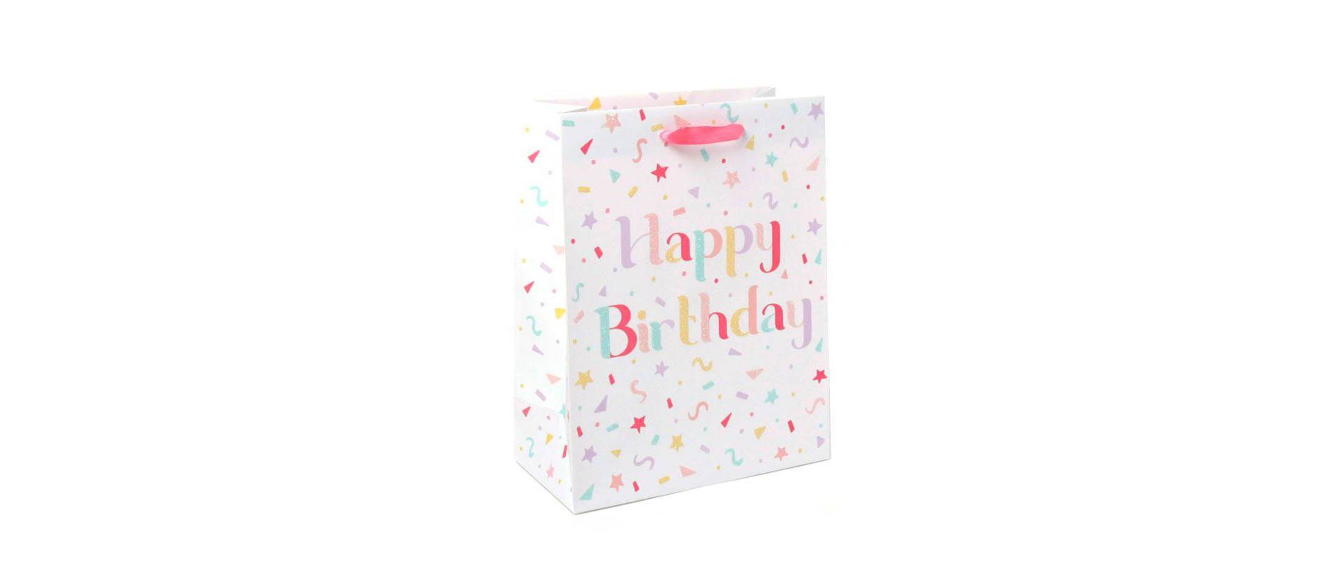 Medium Birthday Gift Bag with Glitter - Spritz™: Multicolor Typography, Paper, 12.75" Height, 10" Width