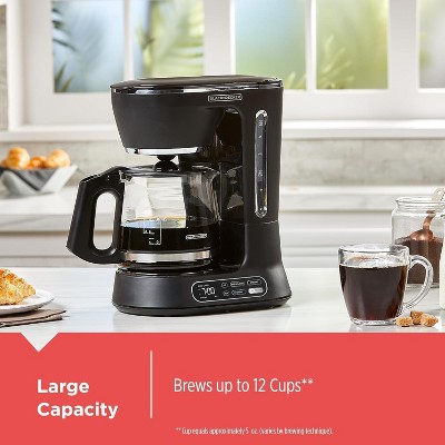Black Programmable 12-Cup Drip Coffee Maker with Glass Carafe