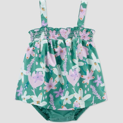 Carter's Just One You®️ Baby Girls' Floral Romper - Green Newborn