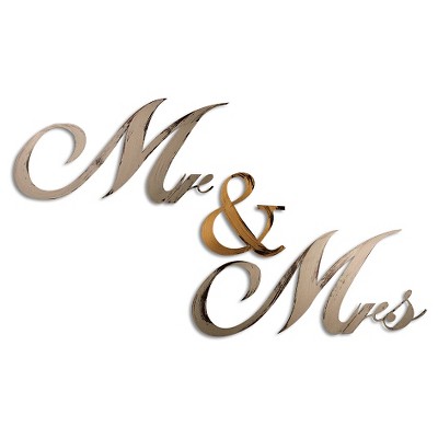 9" x 45" Hand Painted 3D Wall Sculpture Mr And Mrs Gold and Nickel - Letter2Word