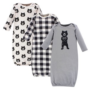 Yoga Sprout Baby Boys Cotton Long-Sleeve Gowns 3pk, Bear Hugs - 1 of 2