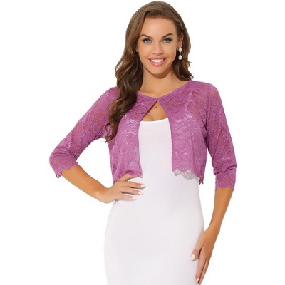Allegra K Women's Elegant 3/4 Sleeve Sheer Floral Lace Cropped Bolero Shrugs